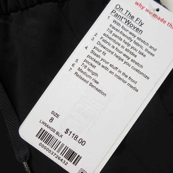 NWT Lululemon On the Fly 7/8 Pant *Woven in Black Pull-on Slim Ankle Pants 8 - Picture 4 of 7